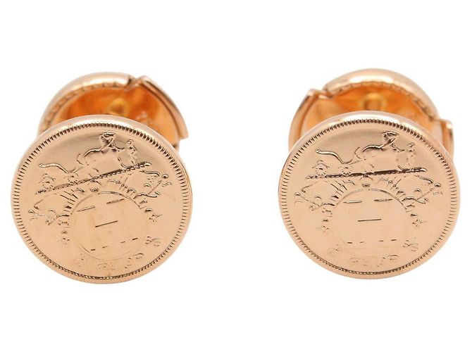 Brincos Stud Ex-Libris TPM em ouro rosa 18K da Hermès Dourado