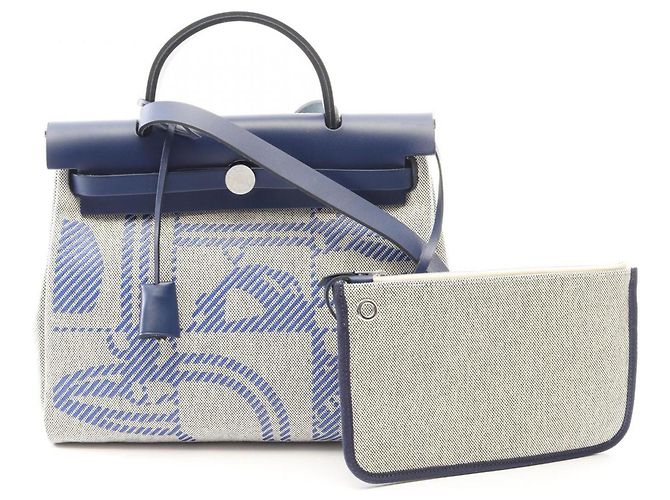 Hermès Hermes Herbag Zip PM 2-Way Handbag Brown Blue Cream
