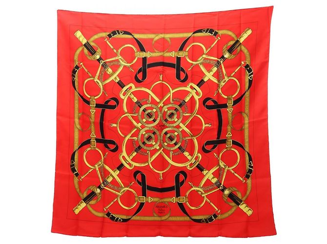 Hermès Hermes Carre 90 Eperon d'or Scarf Red Multiple colors