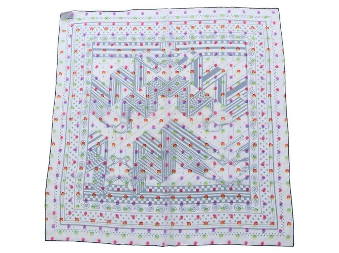 Sciarpa Hermès Carre 60 SANGLES IN ZIGZAG BANBANA con pois arcobaleno Blu Multicolore