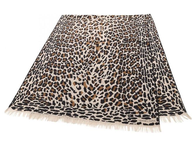 Sciarpa in seta con stampa leopardata Hermès Marrone Beige