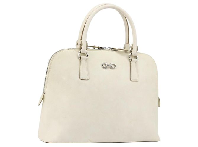 Bolsa de mão Gancini em couro branco e prata da Salvatore Ferragamo Auth bs34555