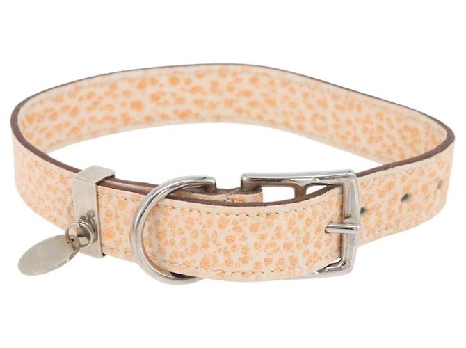 Hermès HERMES Collar Dog Leash Leather Orange Silver LV Auth BA12490V Silvery 