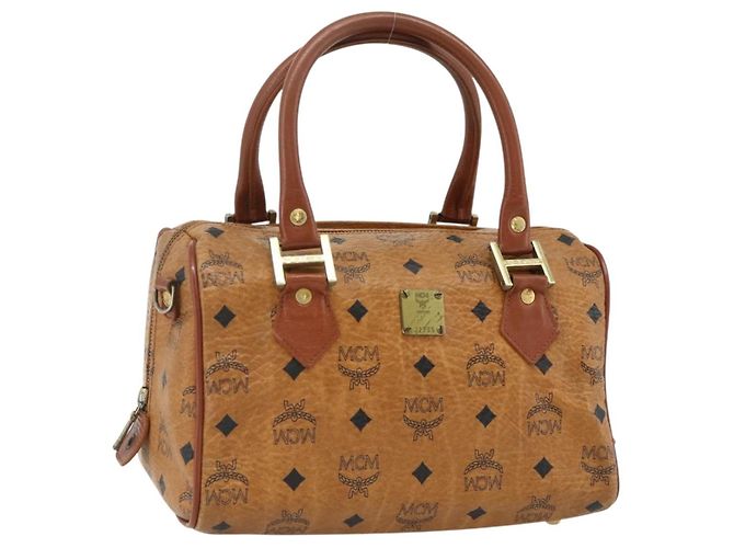Borsa Boston MCM Logogram Vicetos PVC Marrone Oro Auth 178073A D'oro