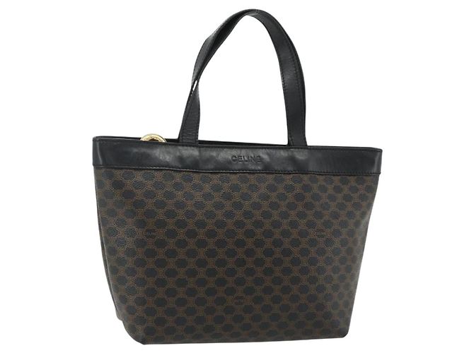 Céline Bolsa de mão em lona Macadam CELINE em couro PVC preto e dourado Auth 178219A