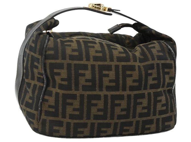 FENDI Zucca Canvas Handtasche Schwarz Braun Auth bs34936