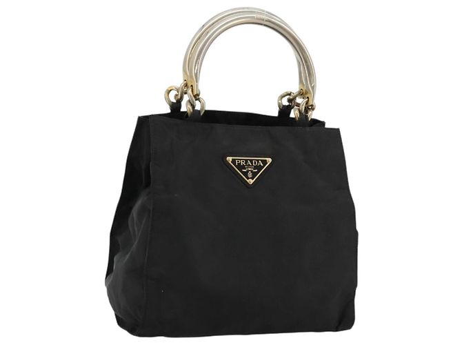PRADA Sac à main chaîne en nylon noir et or Auth bs34582 Doré