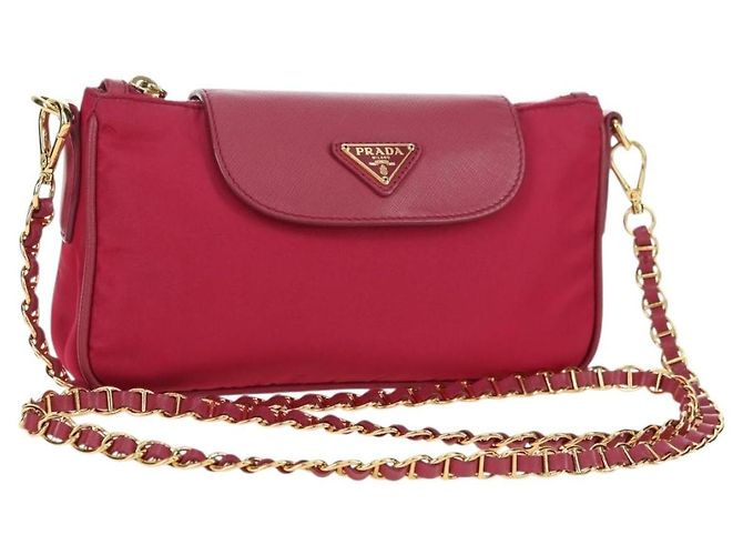PRADA Borsa a Spalla con Catena Nylon Rosa Oro Auth 177013V D'oro