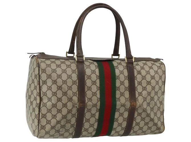 Borsa GUCCI GG Supreme Web Sherry Line PVC Beige Rosso Auth 177775