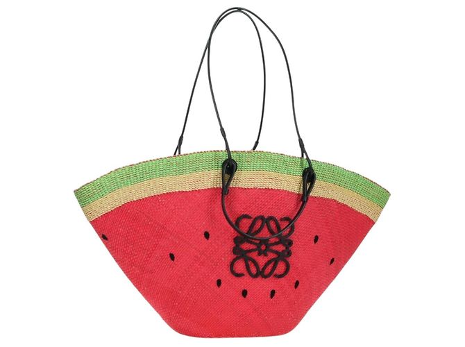 Borsa Tote Watermelon LOEWE in rafia 2 in 1 Rossa Auth 177162SAV Rosso