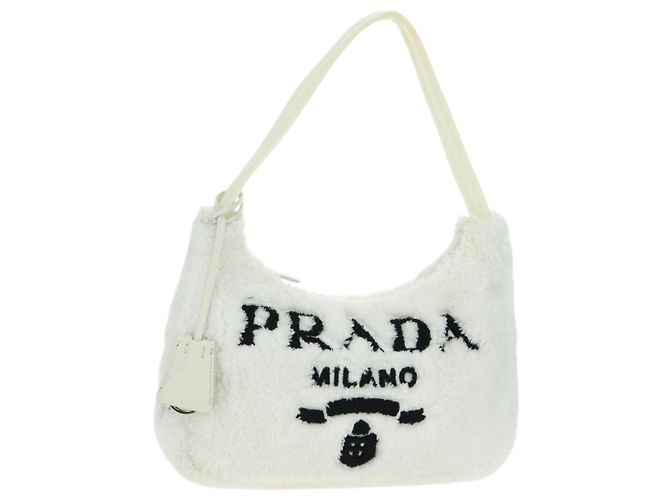 PRADA Borsa a Mano Pile Bianco Argento Auth 177111M