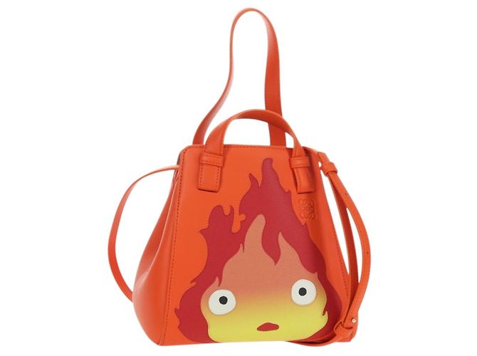 Hammock LOEWE - Bolsa Hamaca Calcifer Nugget de Cuero Naranja Auth am11499SM de Studio Ghibli Dorado