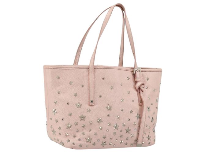 Jimmy Choo Bolsa Tote de Couro Rosa Prata Auth BA12429A