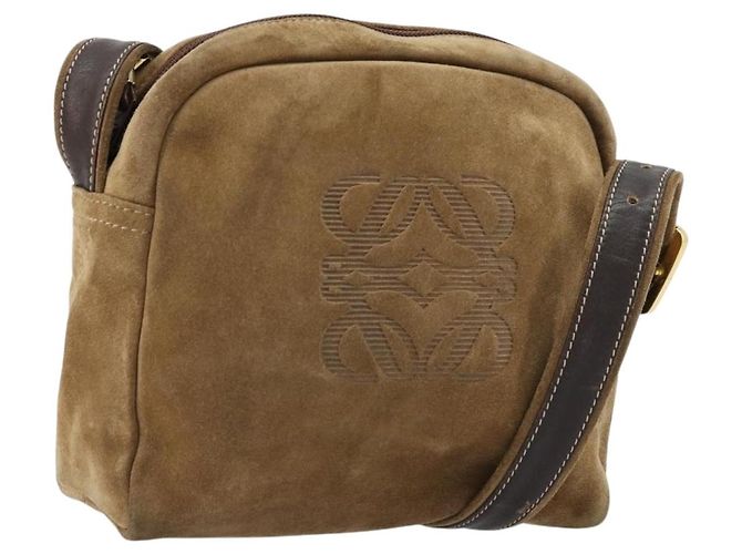 LOEWE Borsa a Spalla Anagram Suede Oro Beige Auth 178167 D'oro