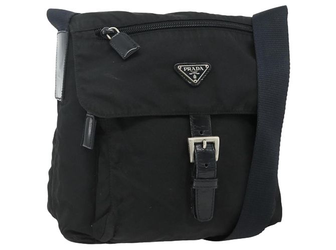 Bolso de Hombro PRADA Nylon Negro Plata Auténtico 176211