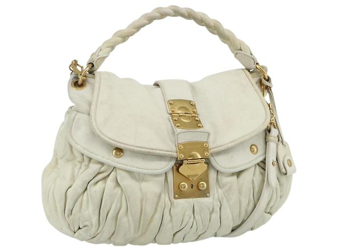 Borsa a Spalla Miu Miu Matelassé in Pelle Bianca e Oro Auth 178993 Bianco D'oro
