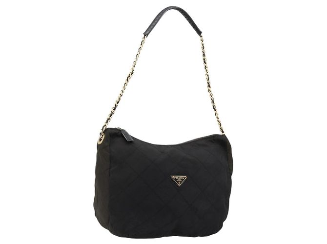 Prada Kettentasche aus schwarzem Nylon mit Gold Auth bs34879A Golden
