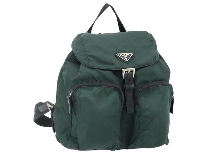 PRADA Backpack Nylon Green Silver Auth 177517 Silvery