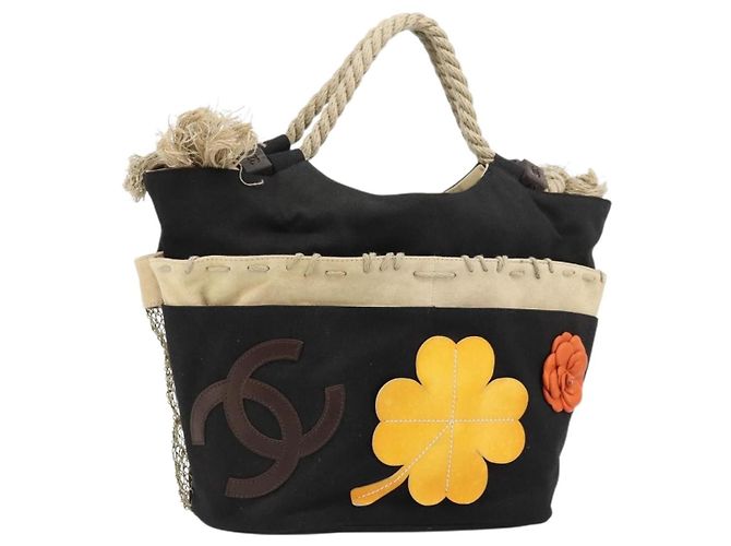 CHANEL Tote Tasche Canvas Schwarz Silber CC Auth 170532