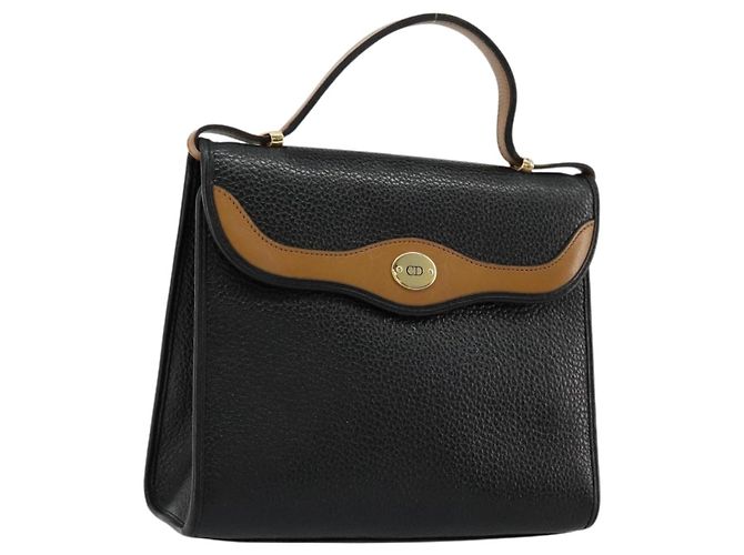Borsa a mano Christian Dior in pelle nera e oro Auth 177815 Nero D'oro