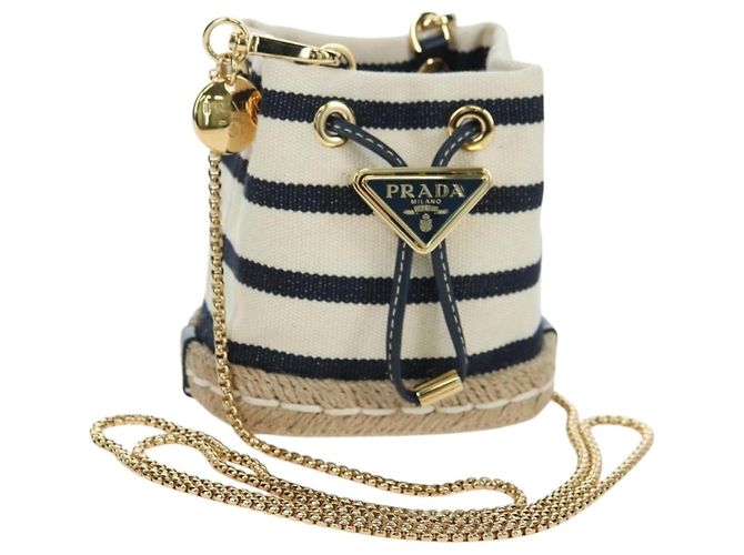 PRADA Bolsa de Ombro com Corrente em Lona Dourada Bege Auth 177142SM Dourado