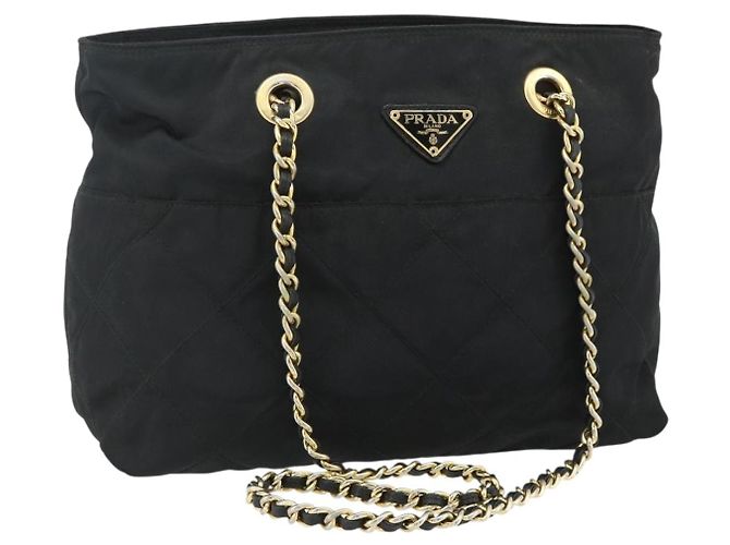 Borsa Tote a Catena Prada Nylon Nero Oro Auth 178129 D'oro