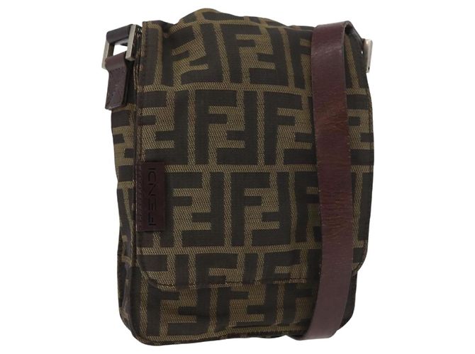 Borsa a Spalla in Tela Zucca FENDI Nera e Marrone Auth 178582 Nero