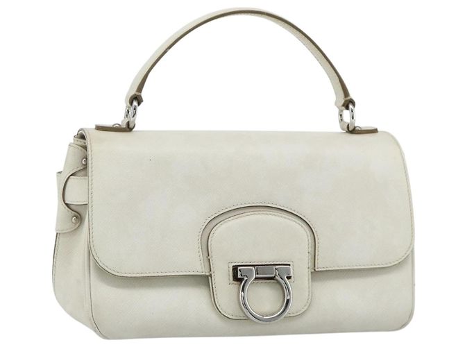 Bolsa de mão Gancini em couro branco e prata da Salvatore Ferragamo Auth 177310A