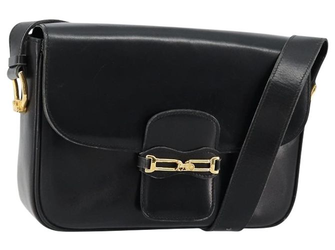 Céline Bolsa de Ombro de Couro Preta e Dourada Auth 177801 Preto Dourado