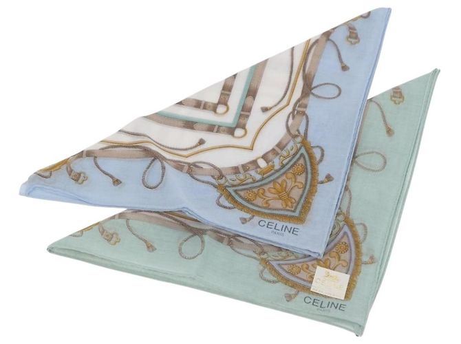 Set di 2 pezzi in cotone CÉLINE con fazzoletti verde e azzurro chiaro Auth am11541A Blu chiaro