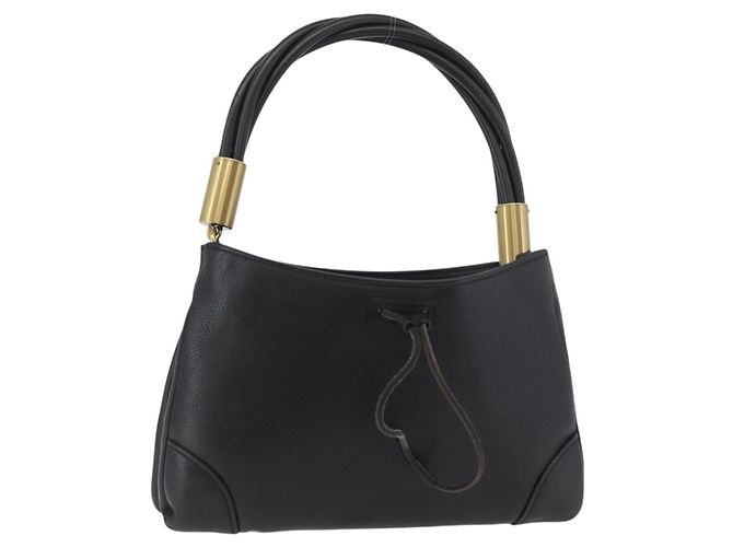 Bolsa de Ombro de Couro Preta e Dourada GUCCI 108964 Auth 178939V Preto Dourado