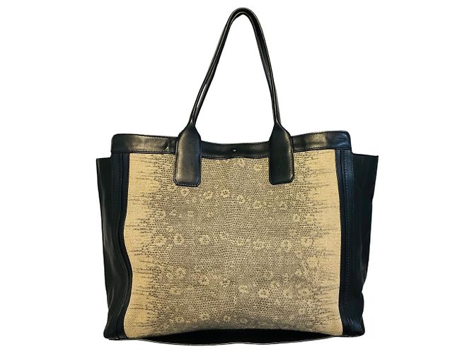 Chloé Bolsa tote de tecido e couro bege / preto com alças duplas Chloe Multicor