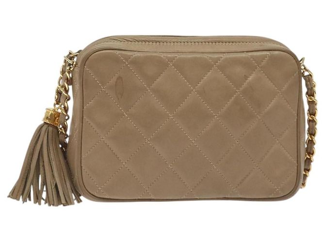 Chanel Vintage Diamond CC Camera Quilted Leather Small Beige