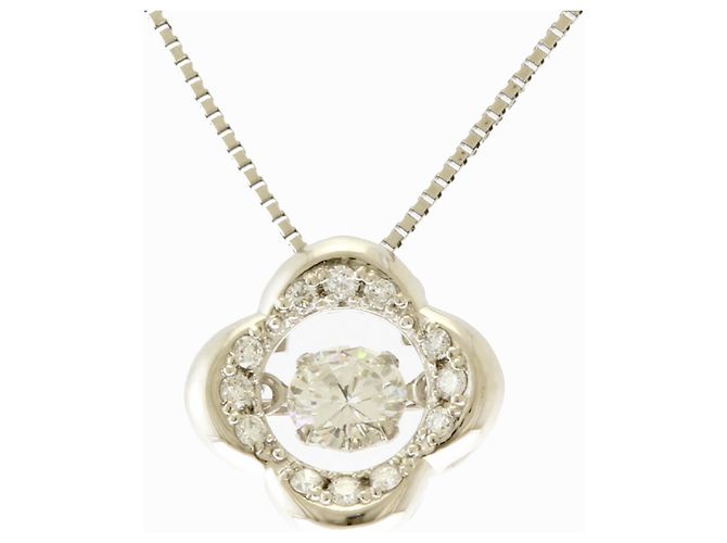 Autre Marque Collana a Trifoglio in Platino e Diamanti Argento