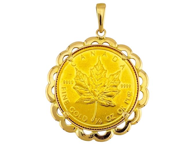 Autre Marque Colgante Moneda de Hoja de Arce en Oro Dorado