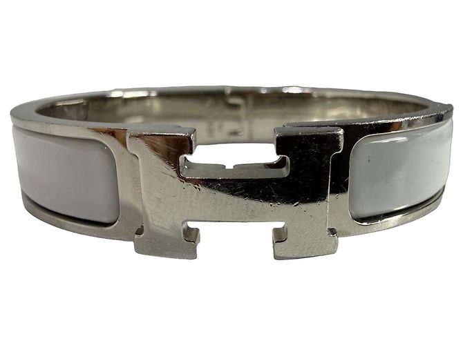 Hermès Clic H Bracciale Bianco Argento Silver hardware