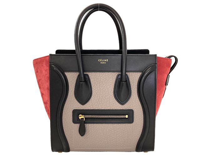 Céline Bolso Micro Luggage Celine Castaño Negro Roja