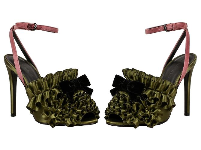 Autre Marque Marco De Vincenzo Fall 2016 Runway Satin-Rüschen-Sandalen Pink Olivgrün