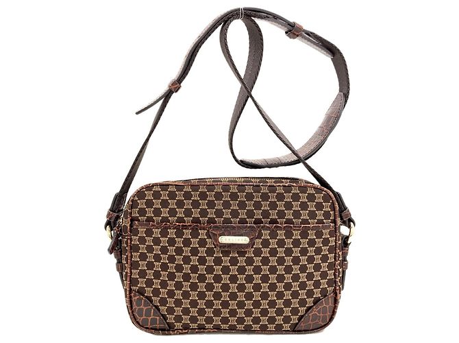 Céline Bolsa de ombro em canvas com padrão Macadam Celine Marrom