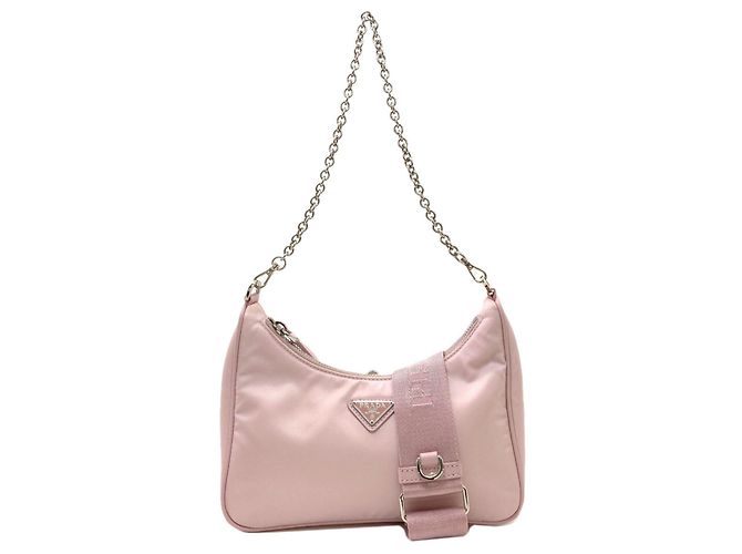 Bolso de hombro 2-Way de nylon Prada Rosa