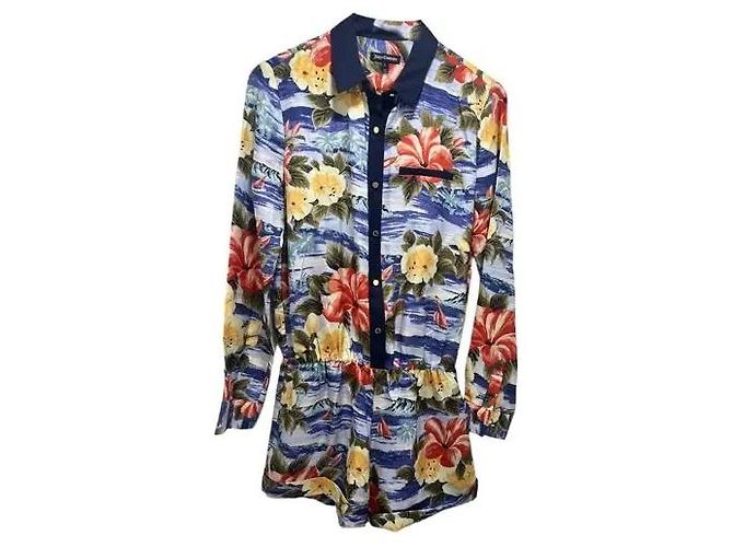Mono de Seda Juicy Couture Estampado Tropical Azul