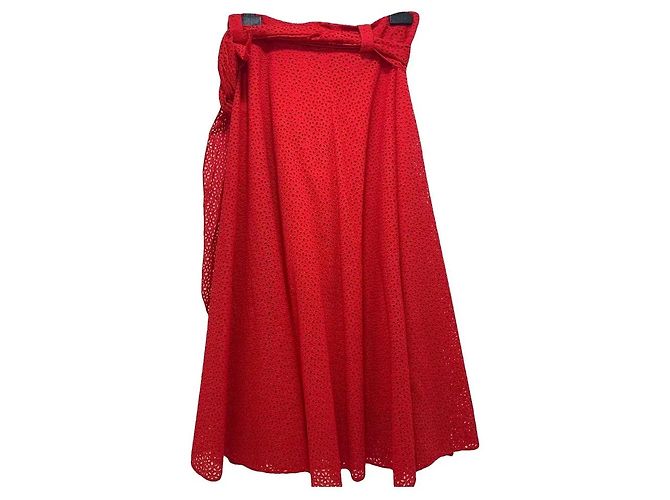 Falda de algodón rojo Carolina Herrera Roja