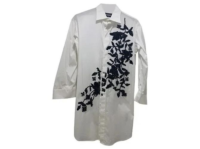 Camicia Dsquared2 in cotone bianco con ricami floreali in paillettes nere