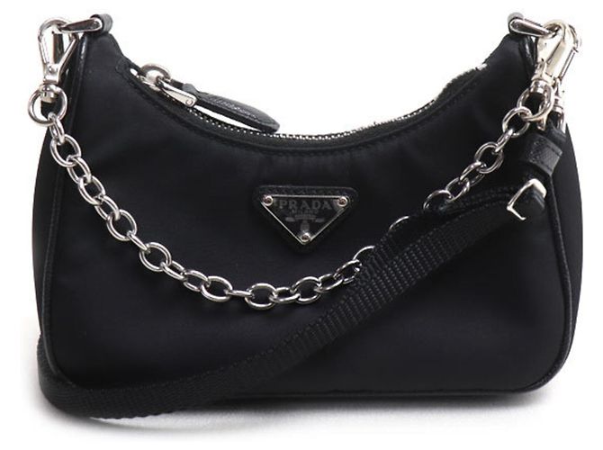 Micro borsa Prada Tessuto borsa a tracolla 2-Way nera Nero