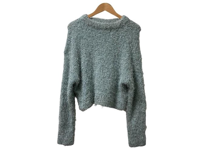 Autre Marque Mila Owen Rundhals-Stricktop mit flauschiger Textur Grün