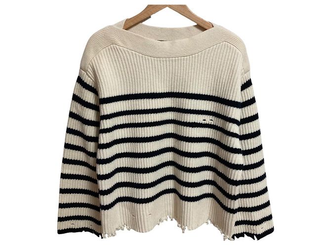 Autre Marque AP STUDIO Grunge Strickpullover Schwarz Weiß