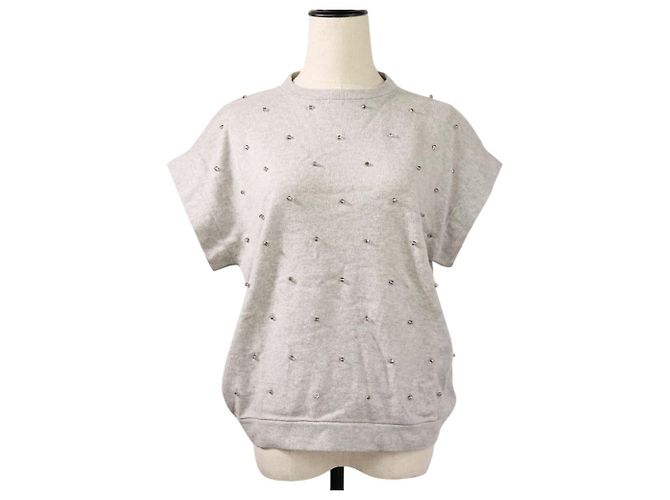 Autre Marque Brunello Cucinelli Kurzarm-Strick mit Glasperlen 100% Kaschmir Braun