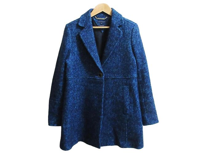 Autre Marque Tommy Hilfiger Herringbone Wool Coat Blue
