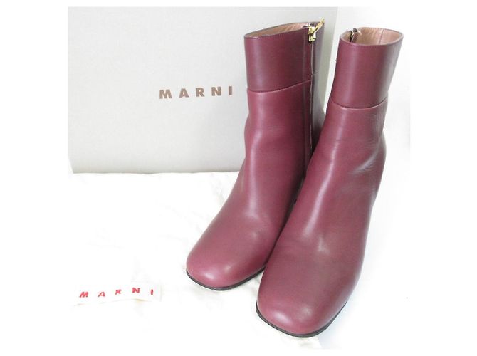 Marni Leather High Heel Ankle Boots Brown Dark red