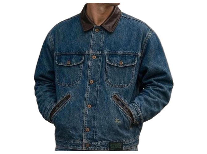 Burberry Jeansjacke mit Lederdetails Braun Blau